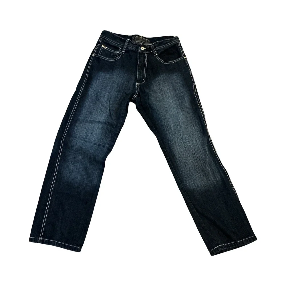 Southpole Mens Baggy Indigo Jeans White Contrast Stitch Y2K Streetwear 32x30